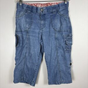 Lee Jeans Women's 12P Blue Cargo Pocket Capri Roll Up Medium Wash Denim Jeans